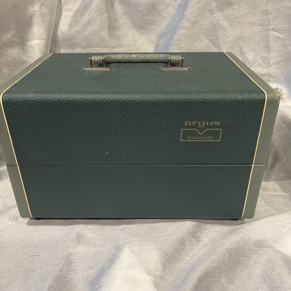 Vintage Argus Magazine Carrying Case 3 Sections- Hard Sided Case- Green 13x8.5x8